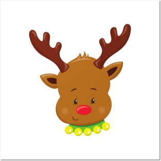 Christmas Reindeer, Red Nose, Antlers, New Year Posters and Art